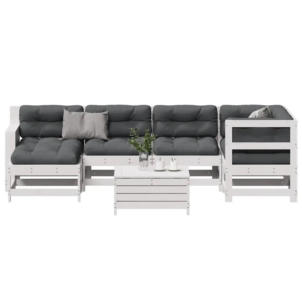 Set Salotto Giardino 7pz con Cuscini Bianco Legno Massello Pinocod mxl 92328