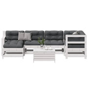 Set Salotto Giardino 7pz con Cuscini Bianco Legno Massello Pinocod mxl 92328
