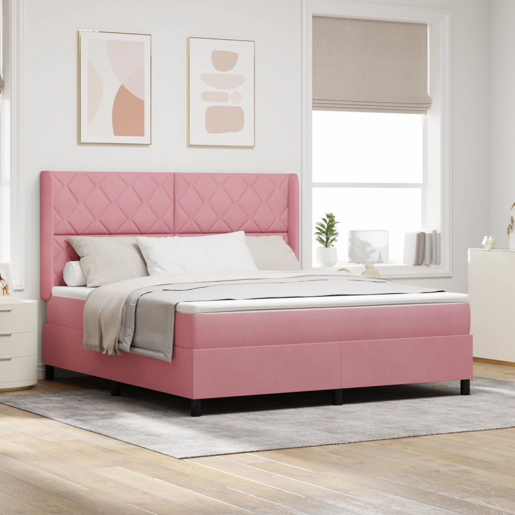 Letto Box Spring con Materasso Rosa 180x200 cm in Velluto