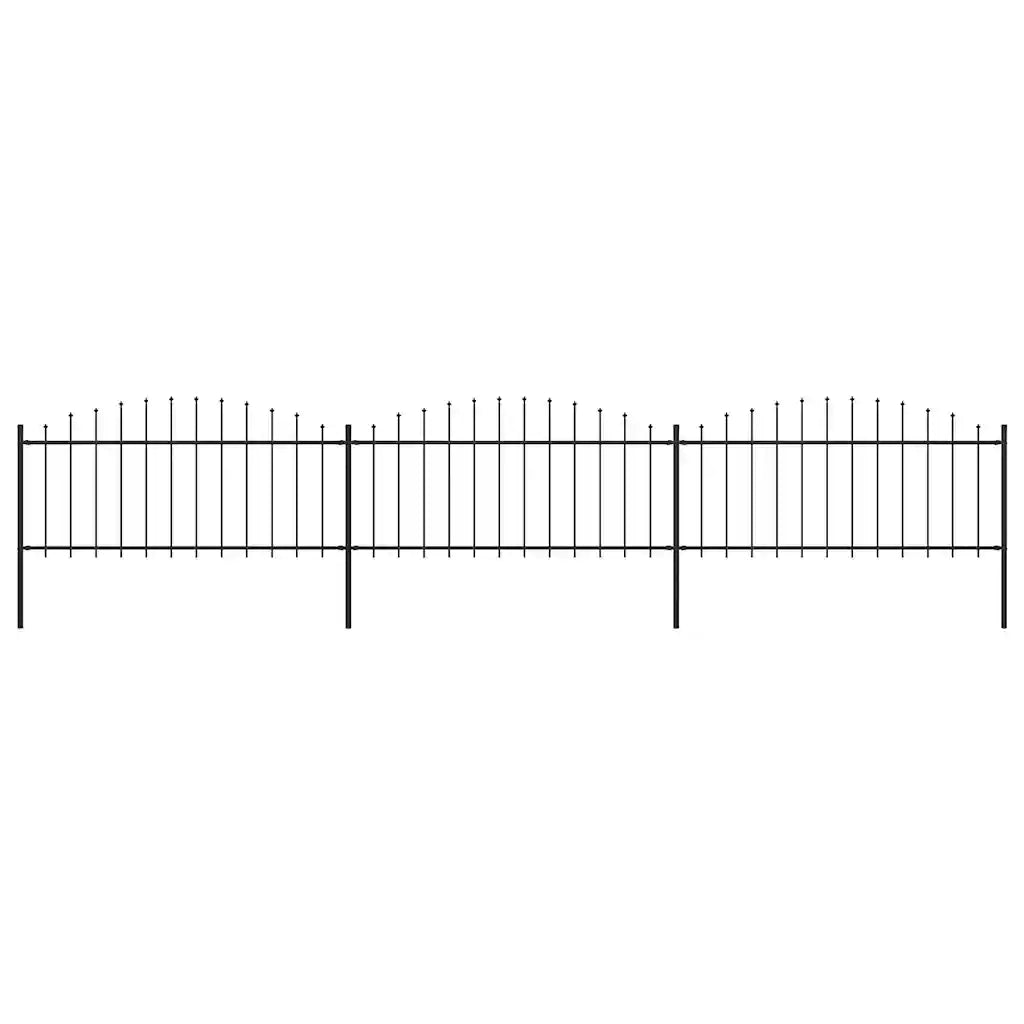Recinzione da Giardino | Recinzione da cortile con punta a lancia in acciaio 537x75 cm nera