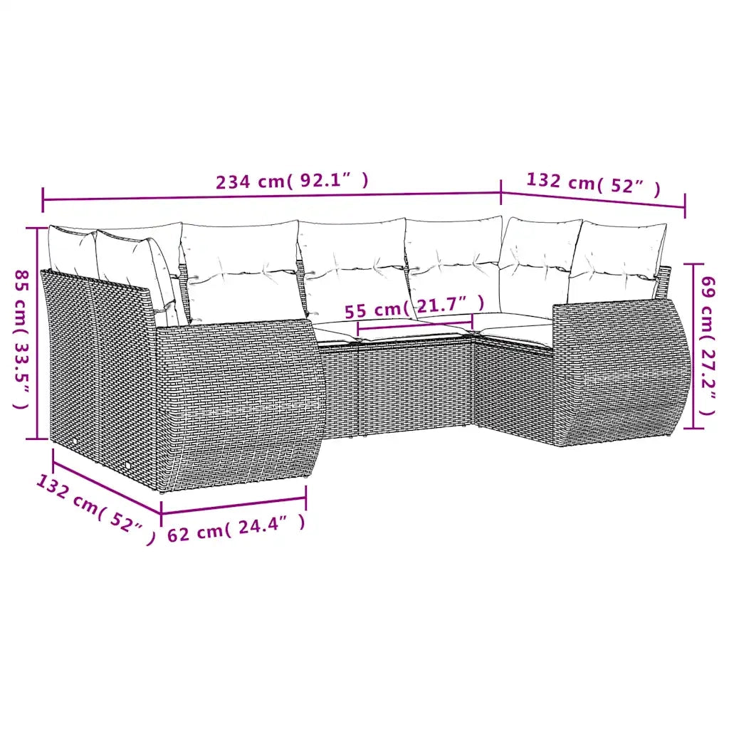 Set Divani da Giardino 6 pz con Cuscini Grigio in Polyrattan 3221780