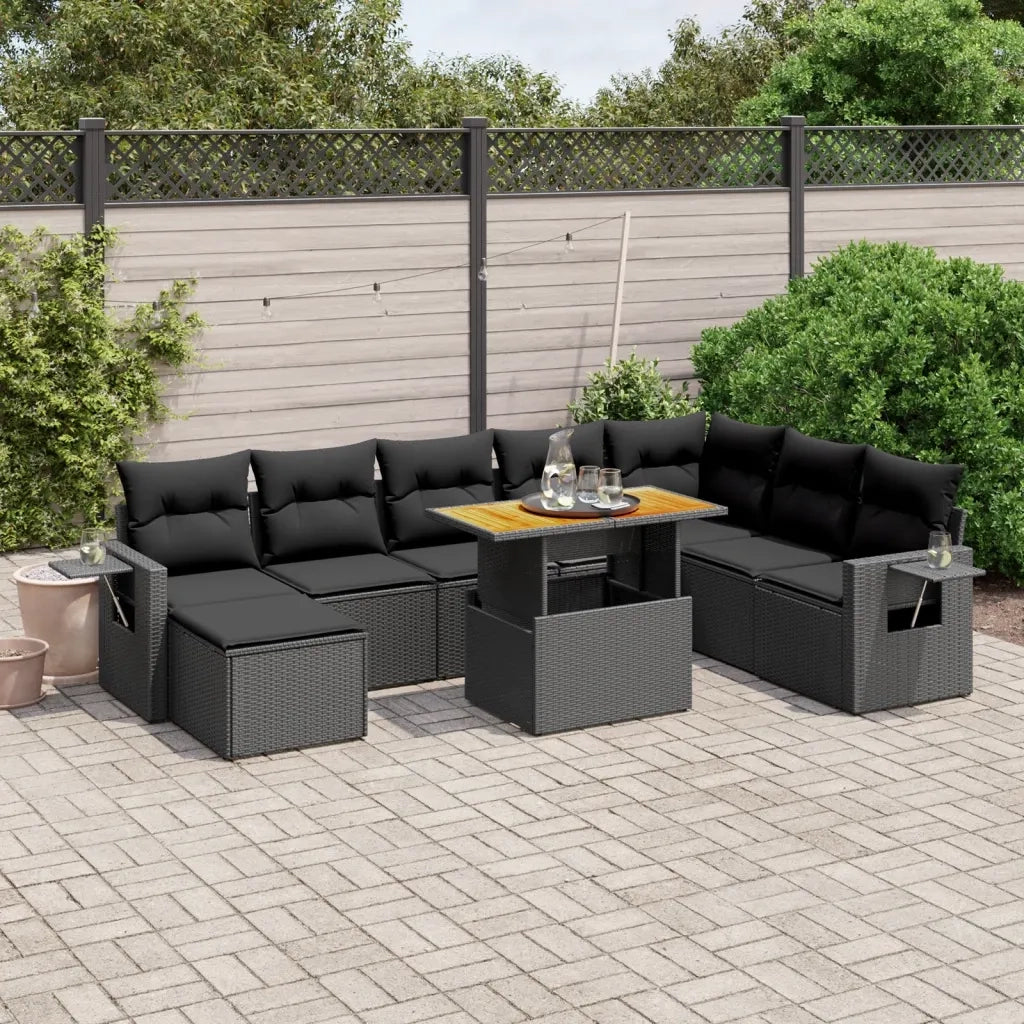 Set Divani da Giardino 9 pz con Cuscini Nero in Polyrattancod mxl 113028
