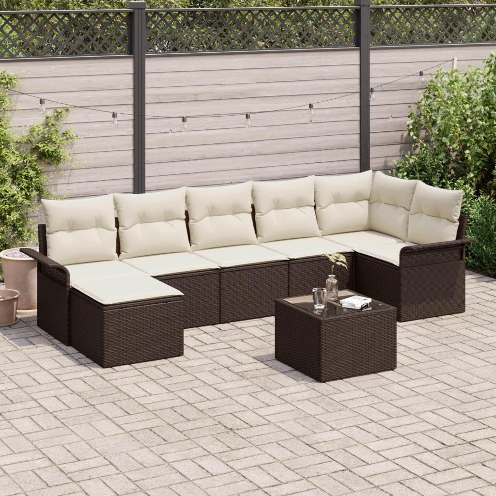 Set divano da giardino 7 pezzi con cuscini grigi in rattan sintetico