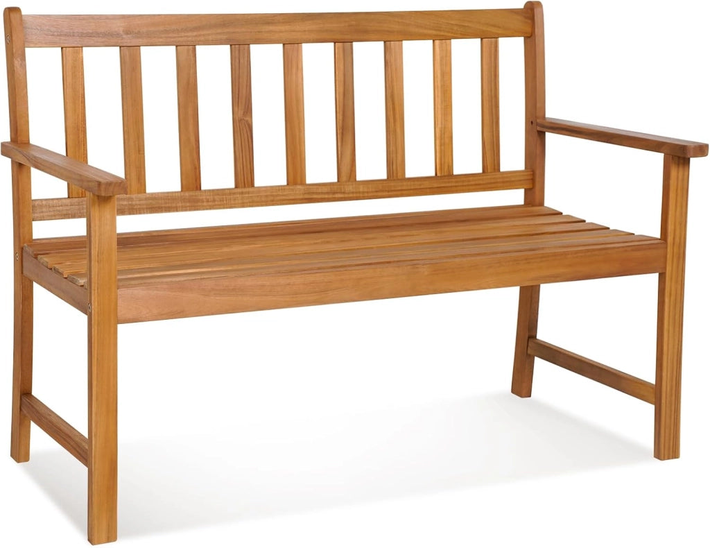 GIANTEX Panchina da giardino in legno di acacia a 2 posti, portata fino a 360 kg, ergonomica, con schienali e braccioli, 122 x 56,5 x 86 cm, colore legno naturale