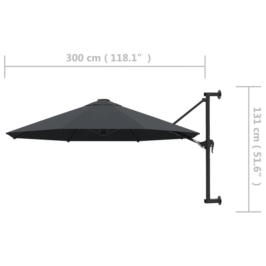 Ombrellone a Muro con Palo in Metallo 300 cm Antracite cod mxl 13044