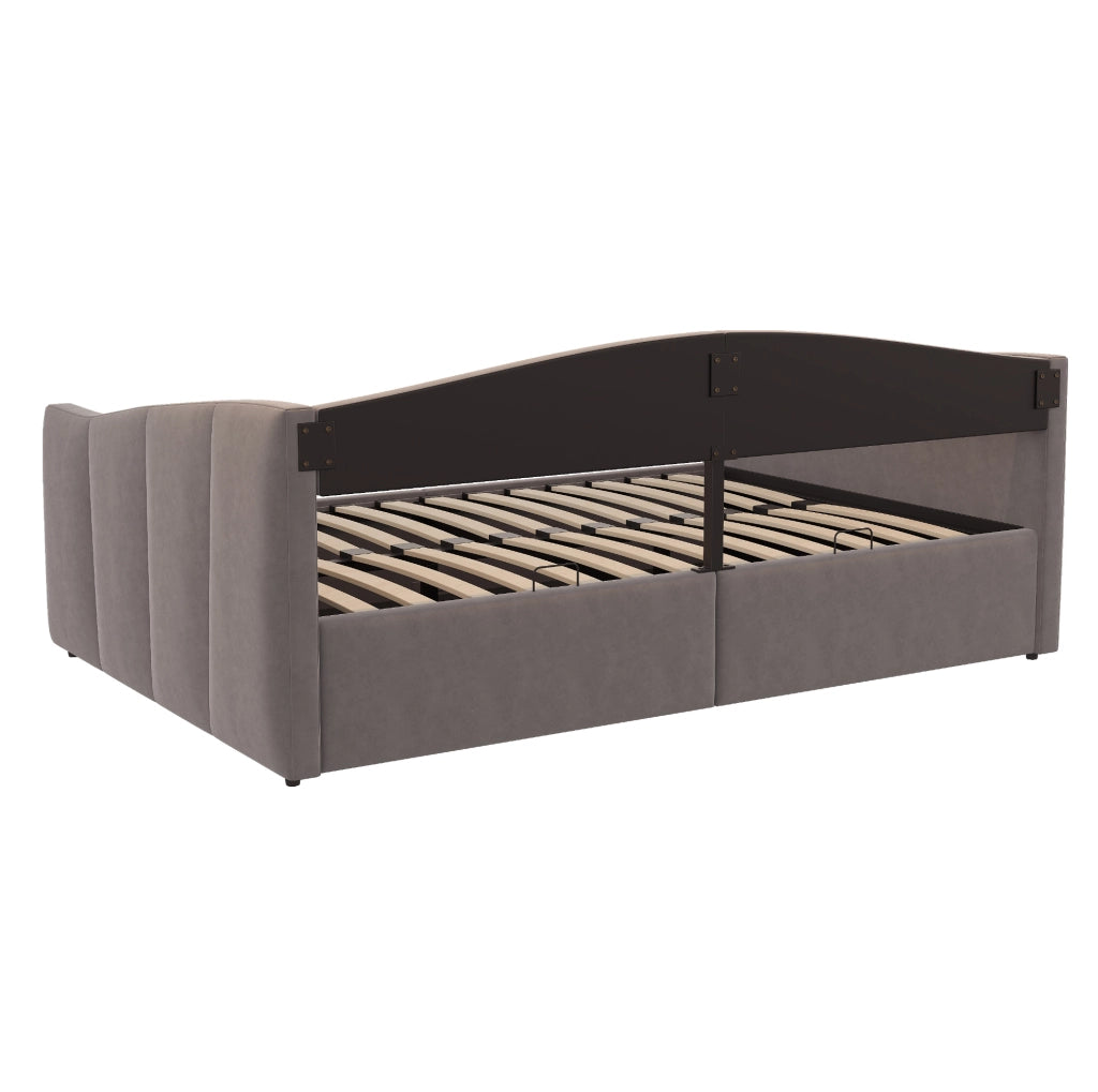 Letto divano imbottito 140 x 200 cm con contenitore idraulico grigio