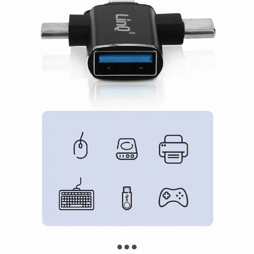 Trade Shop - Adattatore Otg Da Usb-c Micro-usb Lightning Verso Usb 3.0 Femmina 3 In 1 Otqu930 -