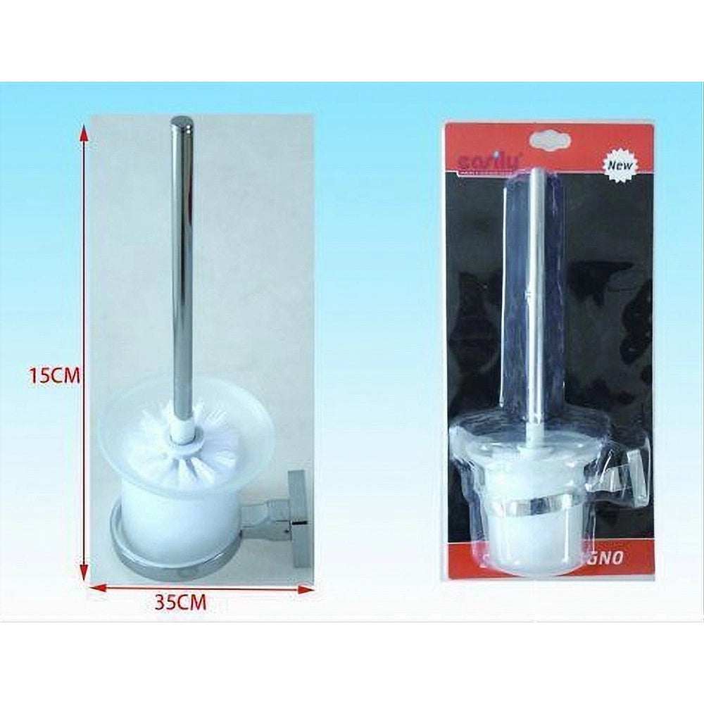Trade Shop - Porta Scopino Parete In Acciaio Vetro Satinato A Parete Con Scopino Bagno 52208a -