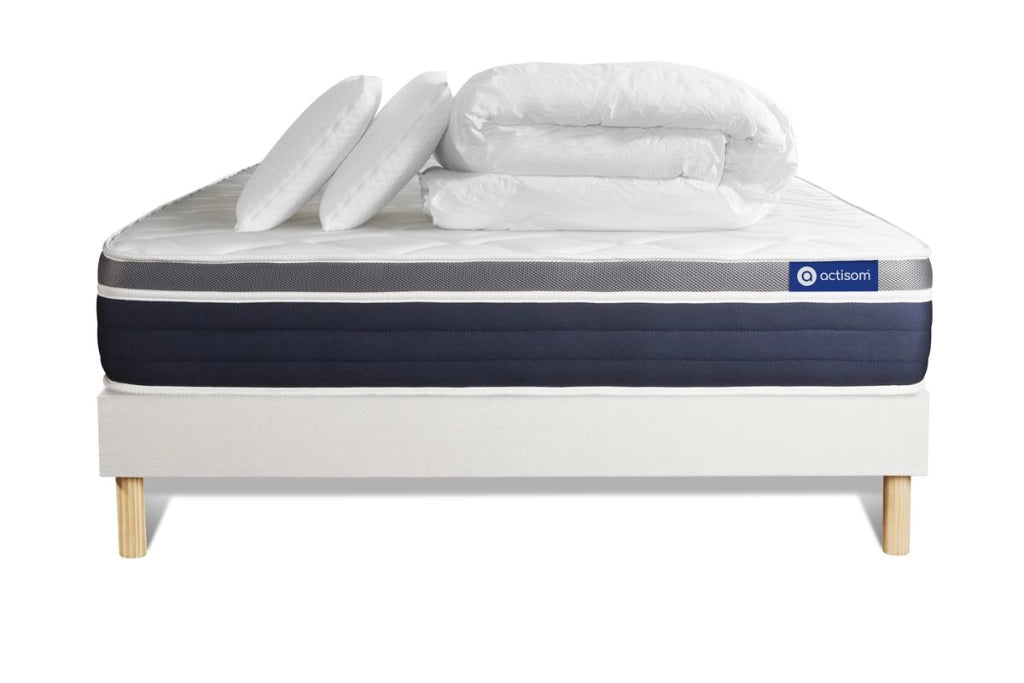 Pacchetto letto completo - Materasso 200x200cm + Box spring con doghe (kit) + 2 cuscini + Piumino - Actilatex Confort