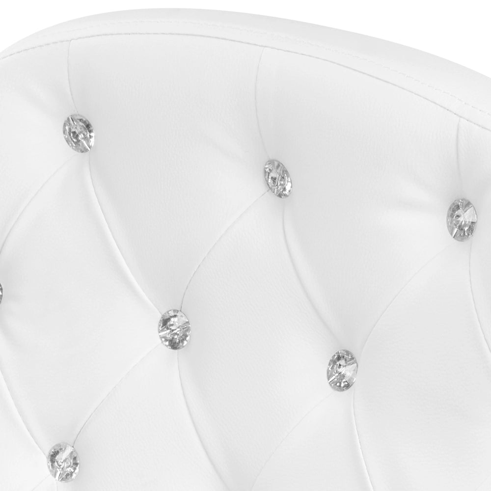 Sedia da ufficio in pelle sintetica bianco con cristalli e altezza regolabile e schienale trapuntato stile retrò moderno