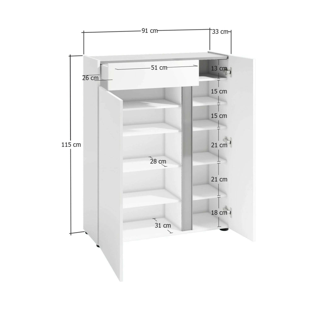 Mobile Portascarpe Cavallino, Scarpiera 9 Ripiani Made in Italy, 91x33x115h cm Bianco Lucido