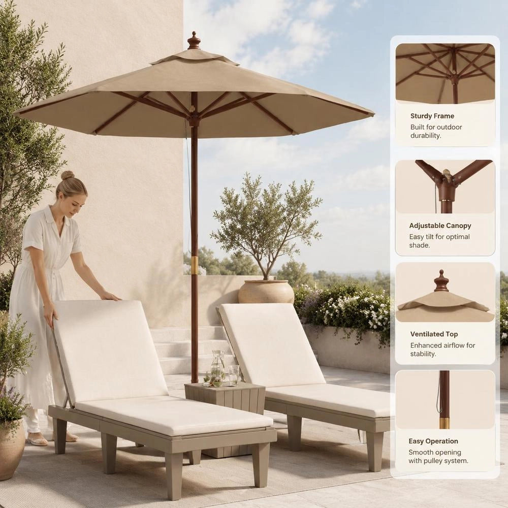 Parasol With Wooden Pole, Taupe, 196x231 Cm