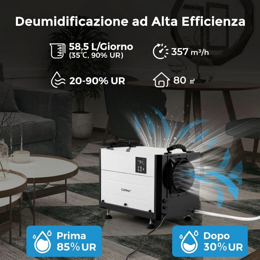58,5/73,5 L Deumidificatore Commerciale, Deumidificatore Industriale con 3 Modalità e Timer 24H, Sbrinamento Automatico per Cantina Magazzino (58,5 L/giorno Nero)