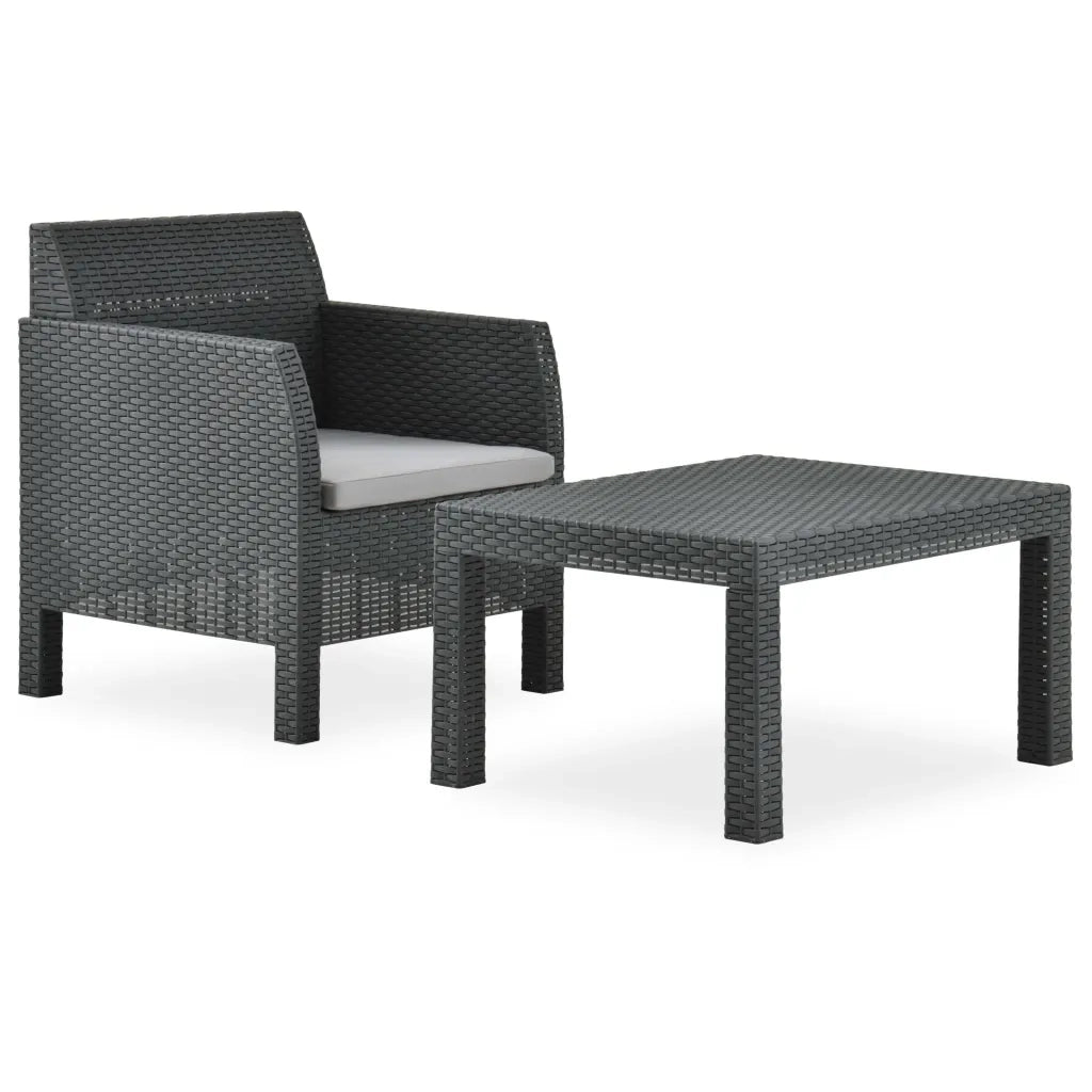 Set Divano da Giardino 2 pz con Cuscino in Rattan PP Antracite cod mxl 40588