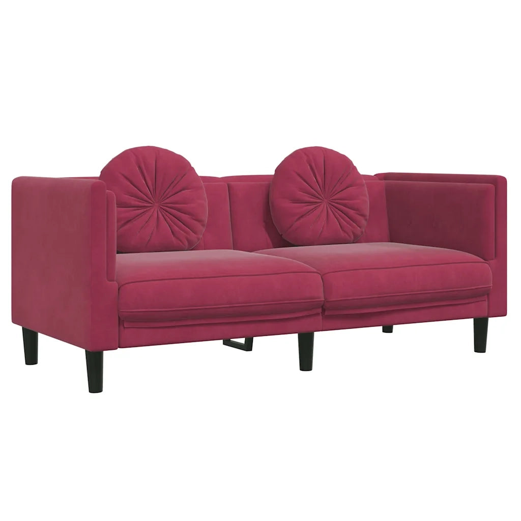 Set di Divani 2 pz con Cuscini Rosso Vino in Velluto 3209261