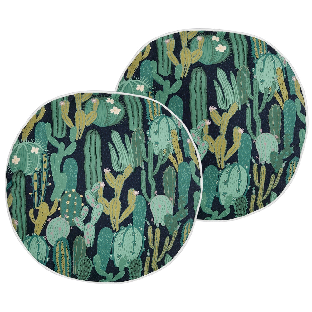 Set di 2 cuscini da giardino in poliestere verde con motivo a cactus 40 cm, rotondi, moderni e resistenti all'acqua.