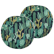 Set di 2 cuscini da giardino in poliestere verde con motivo a cactus 40 cm, rotondi, moderni e resistenti all'acqua.
