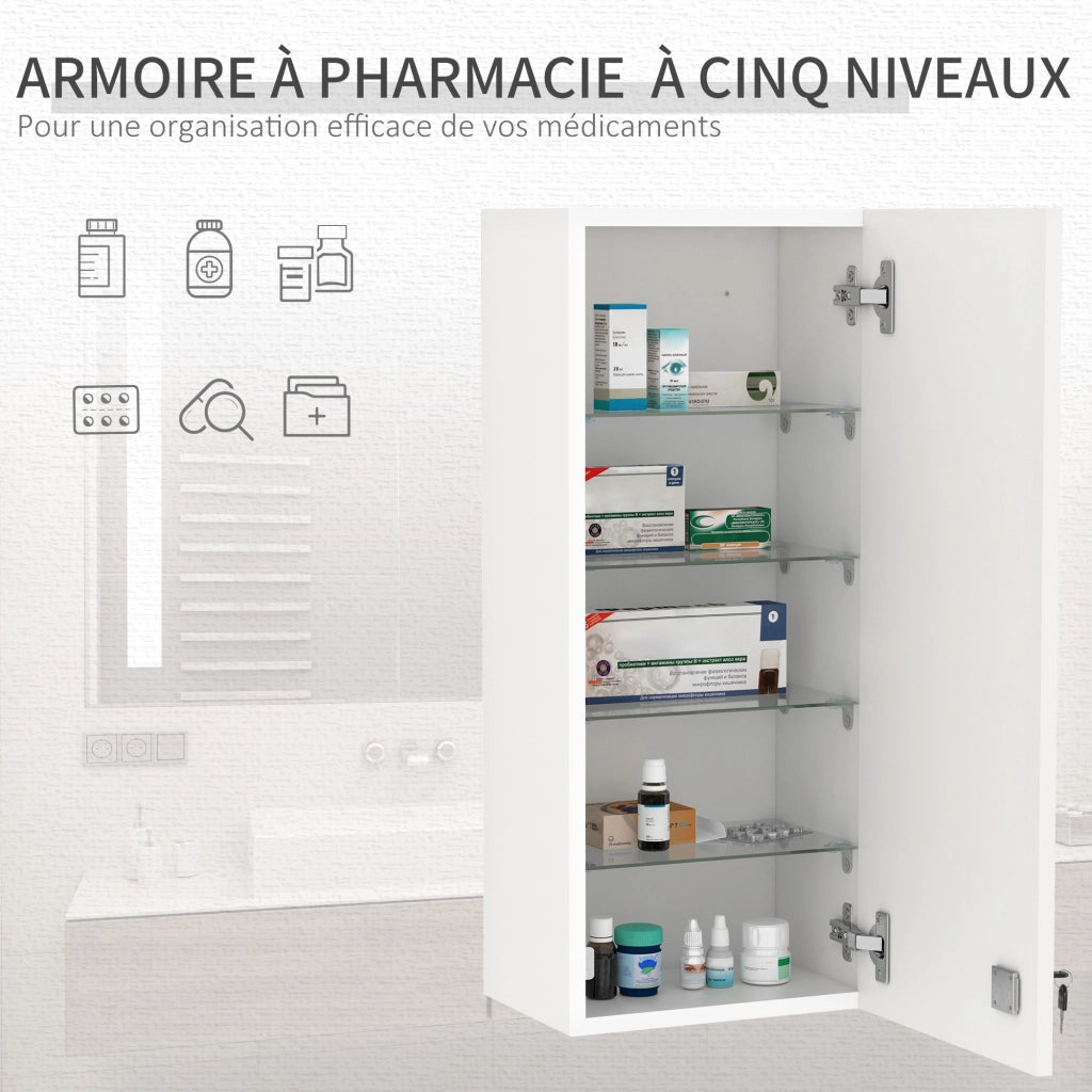 Armadietto farmacia da parete con serrure ¨C Xylo ¨C legno bianco vetro 30x20x70cm