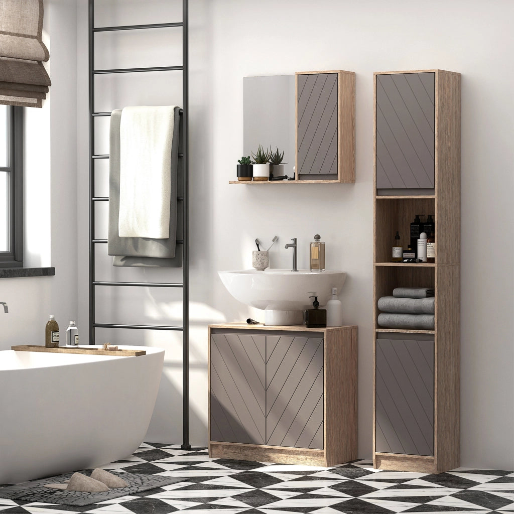 Specchio con mobiletto bagno sospeso ¨C zephmum ¨C 57x14,2x49,2 cm rovere grigio
