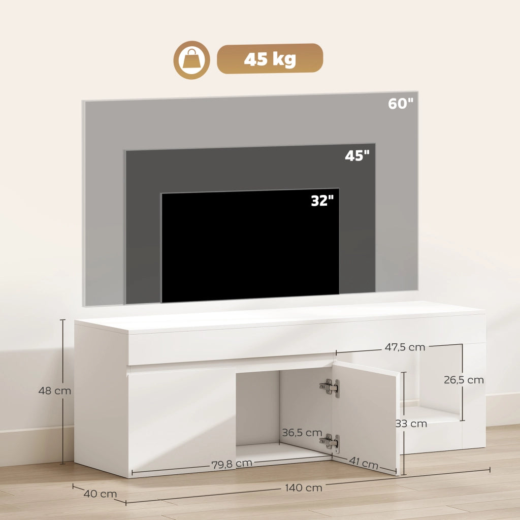 Mobile TV moderno con 2 ante e ripiano aperto ¨C Xylo ¨C Bianco 140x40x48 cm