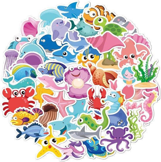Etichette 50 pezzi - Etichette Animali - Etichette in Vinile Idrorepellente - Etichette di Animali di Mare - Etichette per Ragazze - Etichette Rimovibili - Etichette Decorative