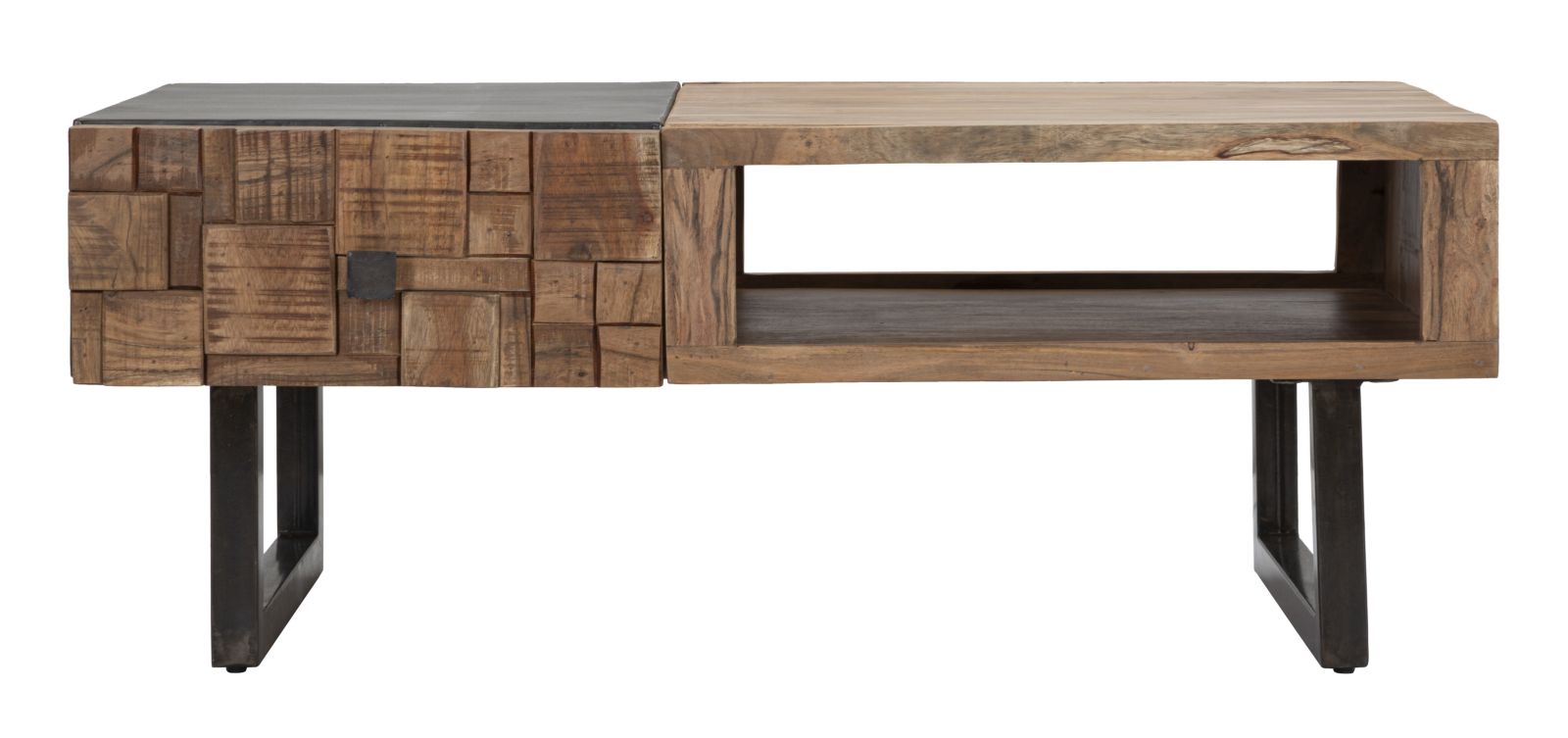 Tavolo da Caffé Rettangolare Mumbai 110x60x43 cm in Legno di Acacia e in Ferro Marrone e Nero