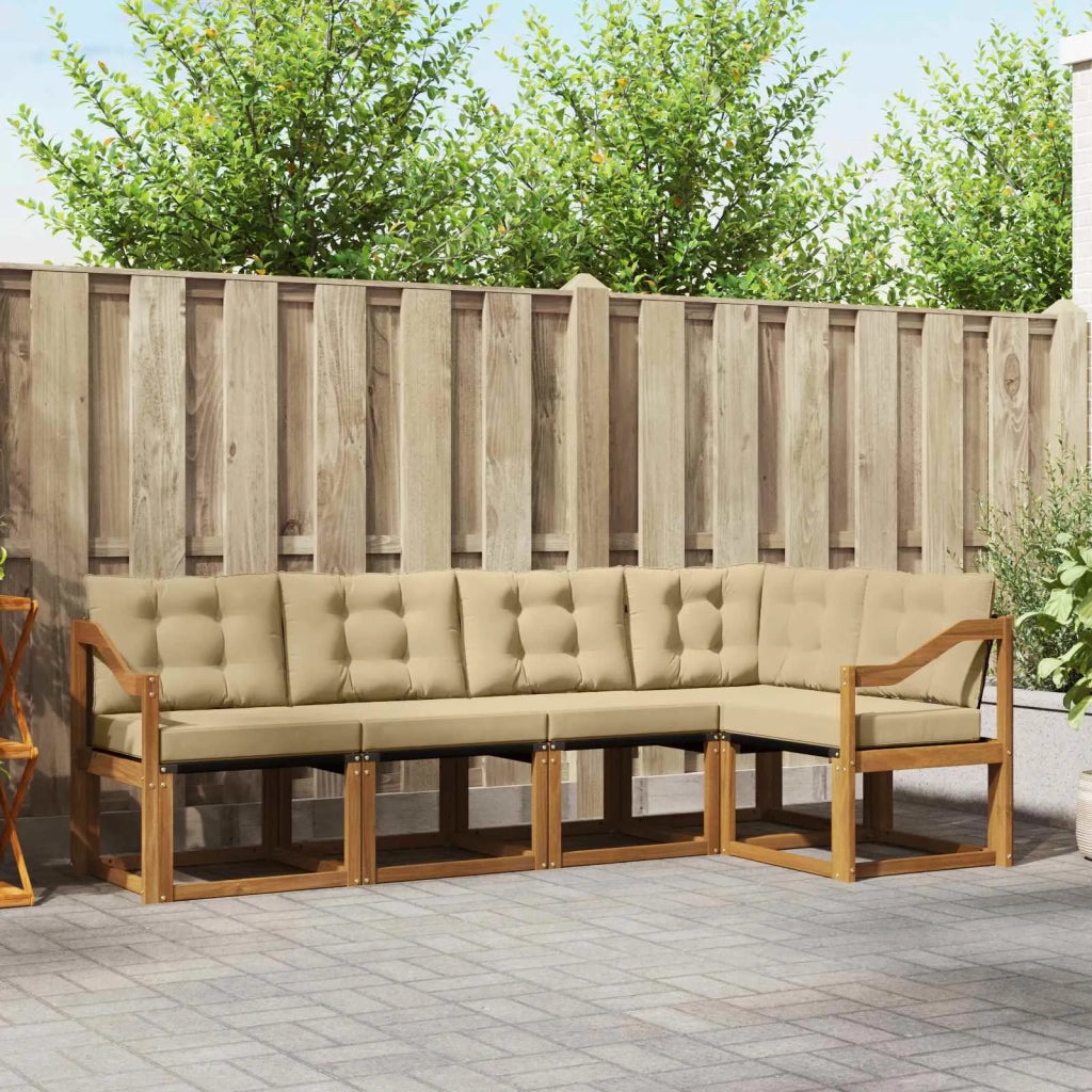 Set di divani da esterno con cuscino 5 pcs Naturale e Beige 3368676