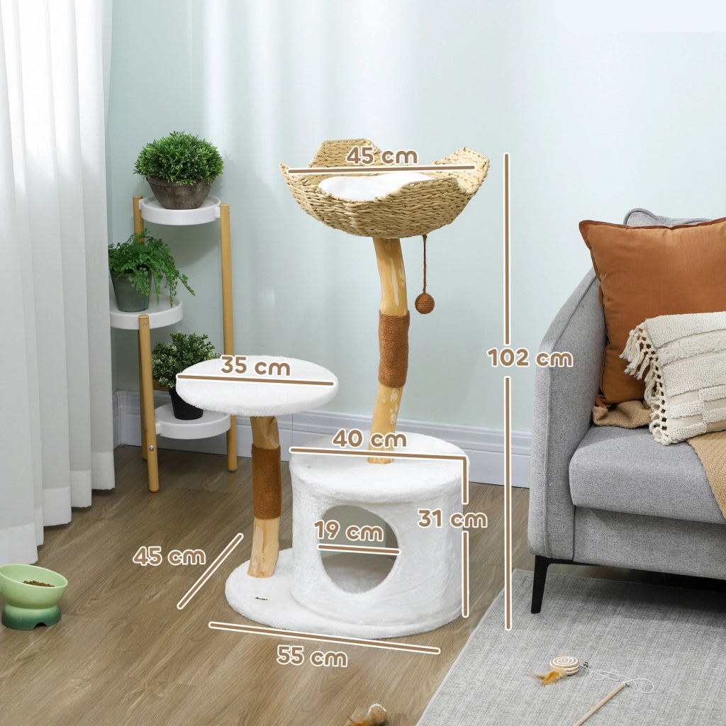 Albero tiragraffi per gatti con piattaforma e cuscino ¨C zephmum ¨C 55x45x102 cm bianco