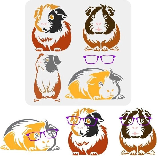Tavolozza per Cavia 30x30cm 4 Pose - In Piedi - Disteso - Seduto - Disegni per Pavimenti Pannelli Mobili Legno