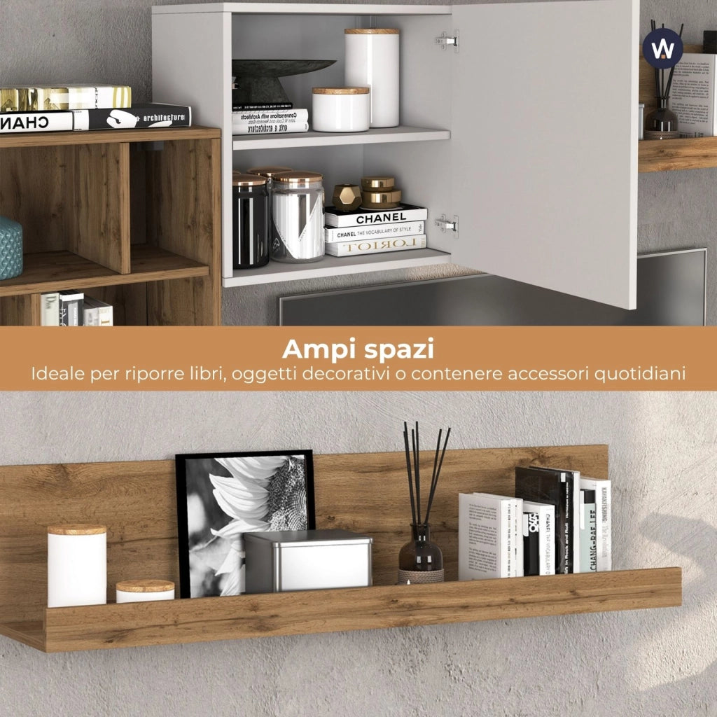 WHOUS Parete attrezzata Chronos set soggiorno bianco lucido e rovere 180/260x40 cm