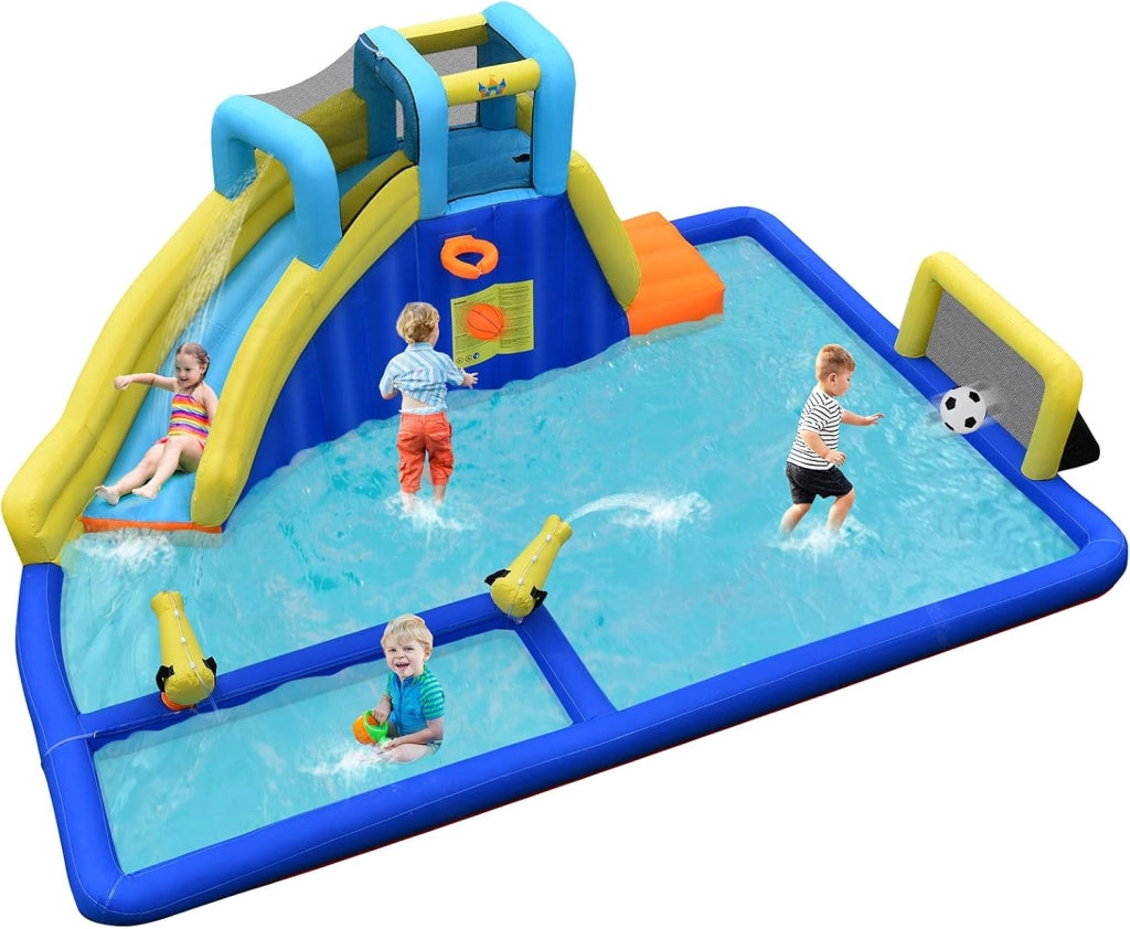 Castello Gonfiabile Per Bambini, Con Scivoli, Muro da Arrampicata e Piscina, Per 3 Bambini 3-10 Anni, Con Borsa di Trasporto e Kit Riparazione (Con soffiatore)