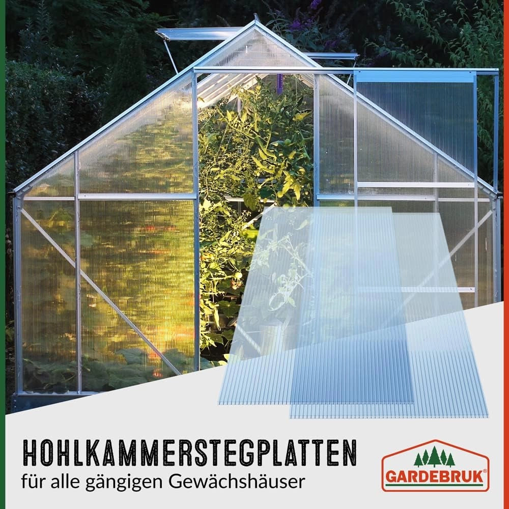 ® 14x Lastre Alveolari Policarbonato 4mm 10,25 m² Pannelli Serra Doppia Parete 1210x605 50x Clip in Acciaio Inox