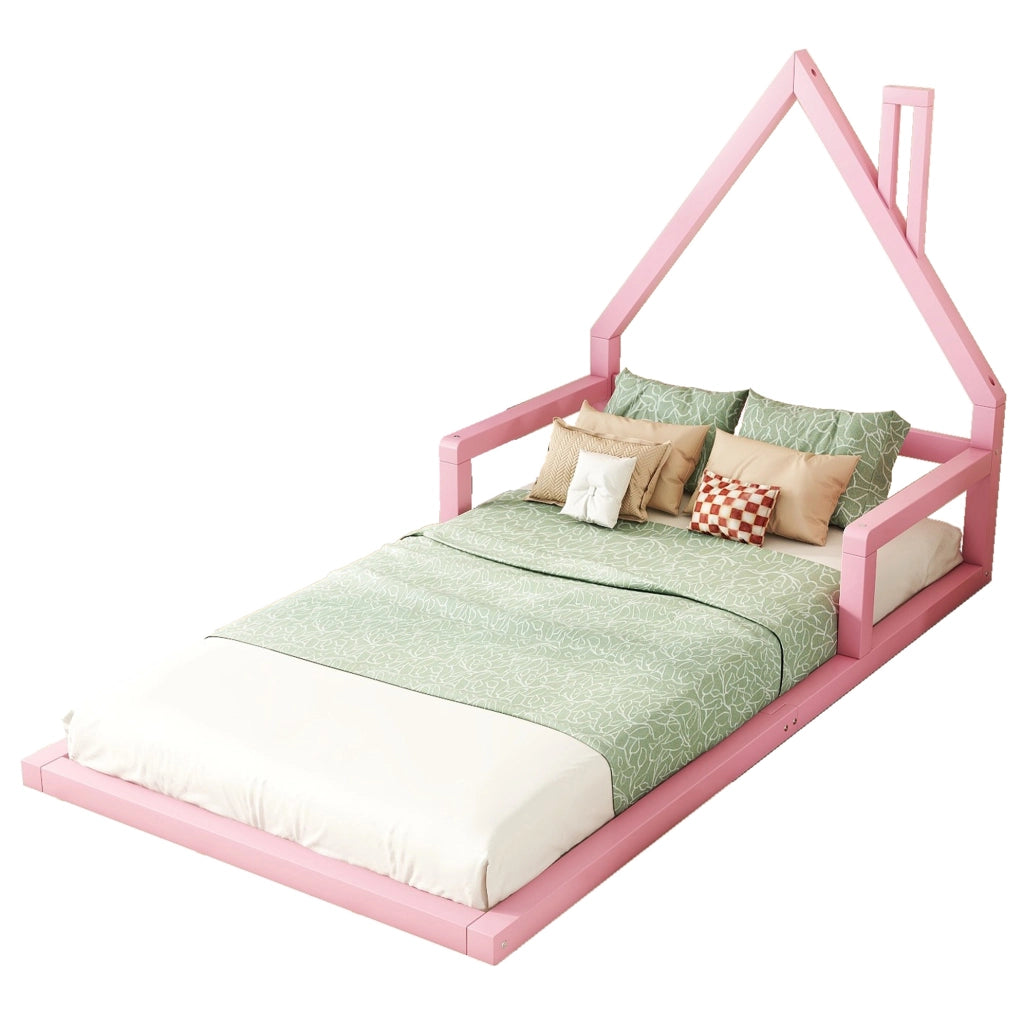 Letto per bambini a casetta 90x200 cm in pino massello e MDF; rosa