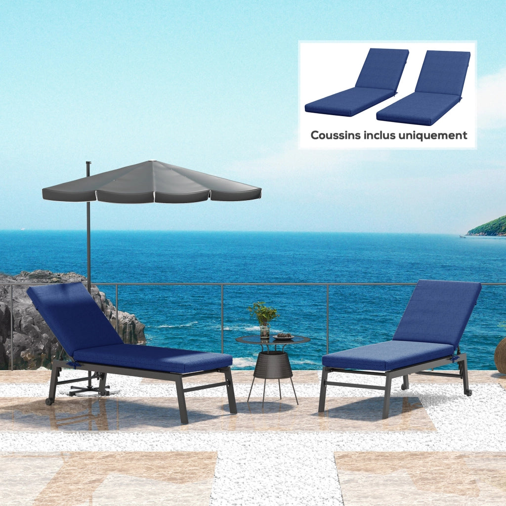 Cuscini per Chaise Longue ¨C zephmum ¨C 2 Pezzi, Blu, con Sangle