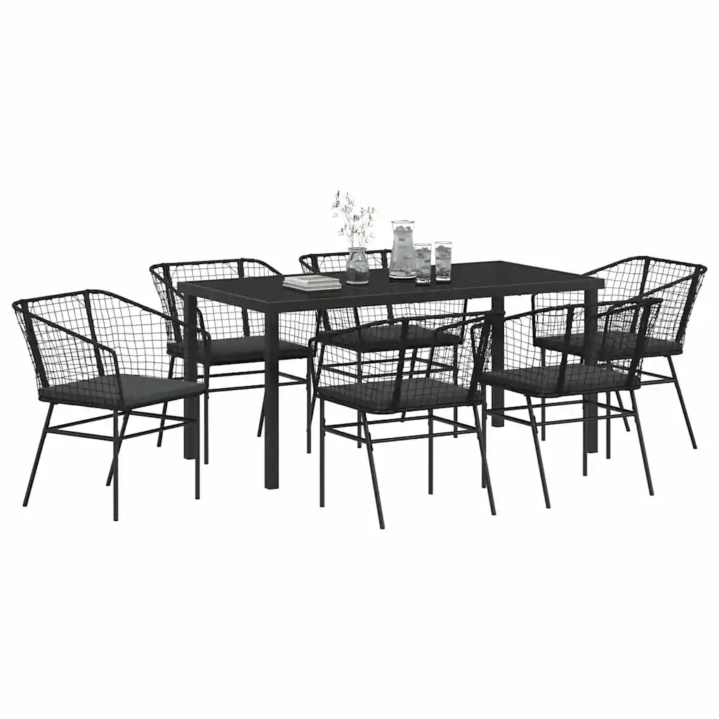 Set da Pranzo per Giardino 7 pz | Set Salotto da Giardino Nero polyrattan