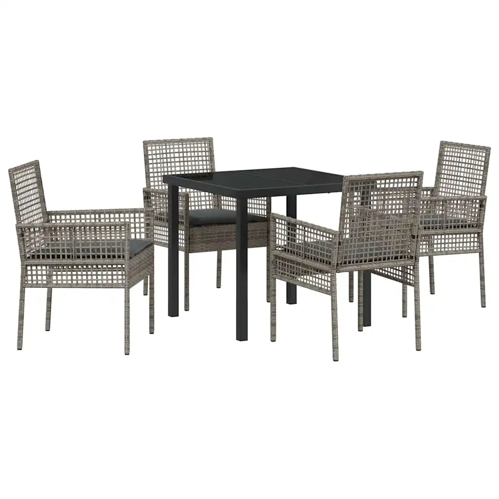 Set da Pranzo per Giardino con cuscino 5 pcs Grigio polyrattan