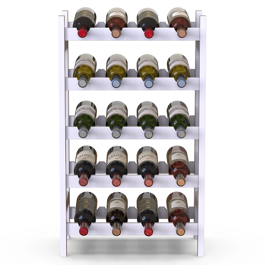 Cantinetta Portavino in Legno Bambù Bianco con 20 Scomparti Bar Portabottiglie