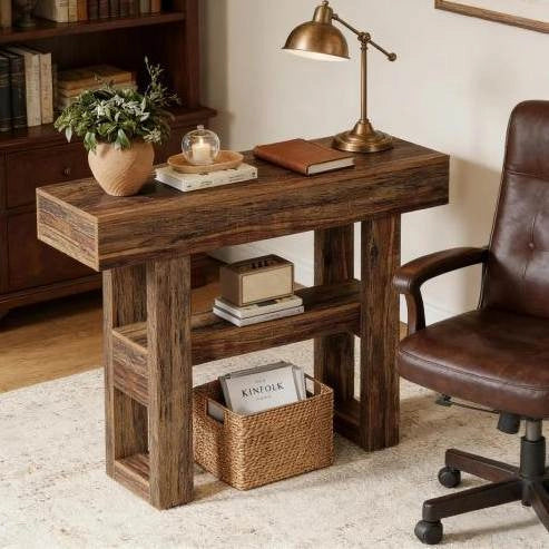 Consolle rustica in MDF marrone a 2 ripiani