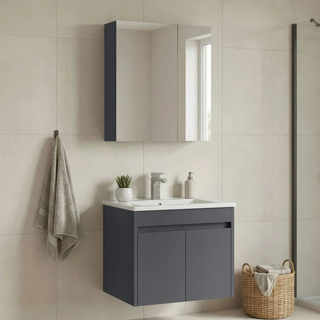 Set mobile lavabo con specchio (2 pezzi) "Side 65 v2" - 65 x 45 x 52 cm - Antracite opaco