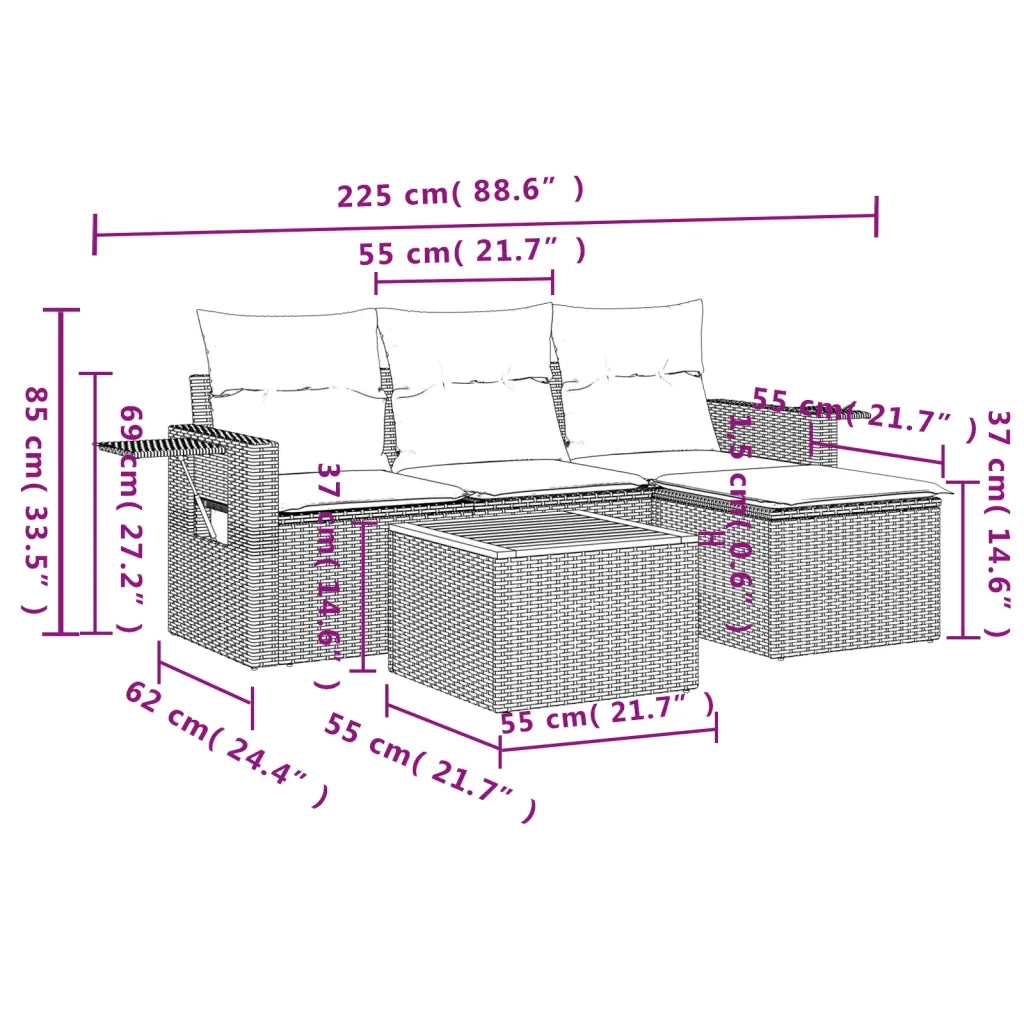 Set Divano da Giardino 5 pz con Cuscini Beige Misto Polyrattancod mxl 89612