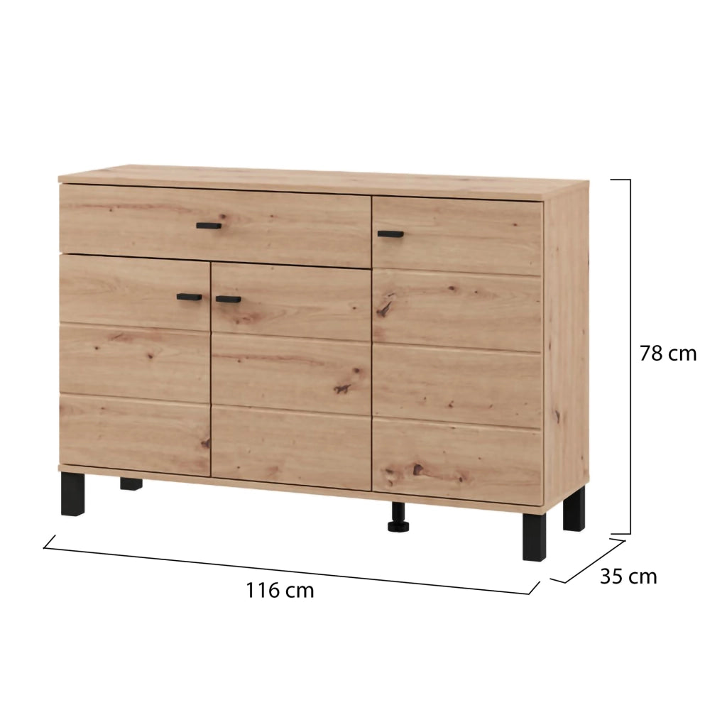Madia Uyuni, Credenza un Cassetto, 116x35x78h cm Marrone Rovere Nodi