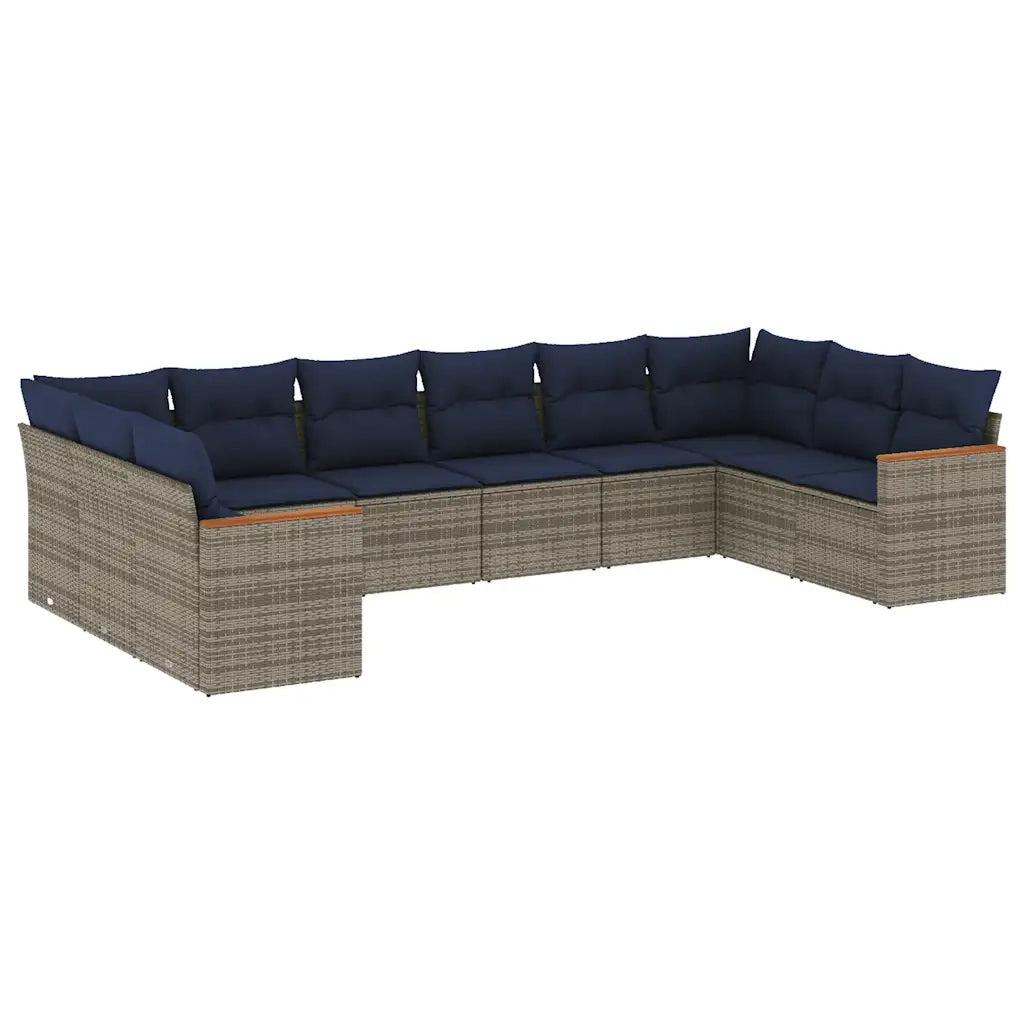 Set Divani da Giardino 10 pz con Cuscini Grigio in Polyrattan 3226327