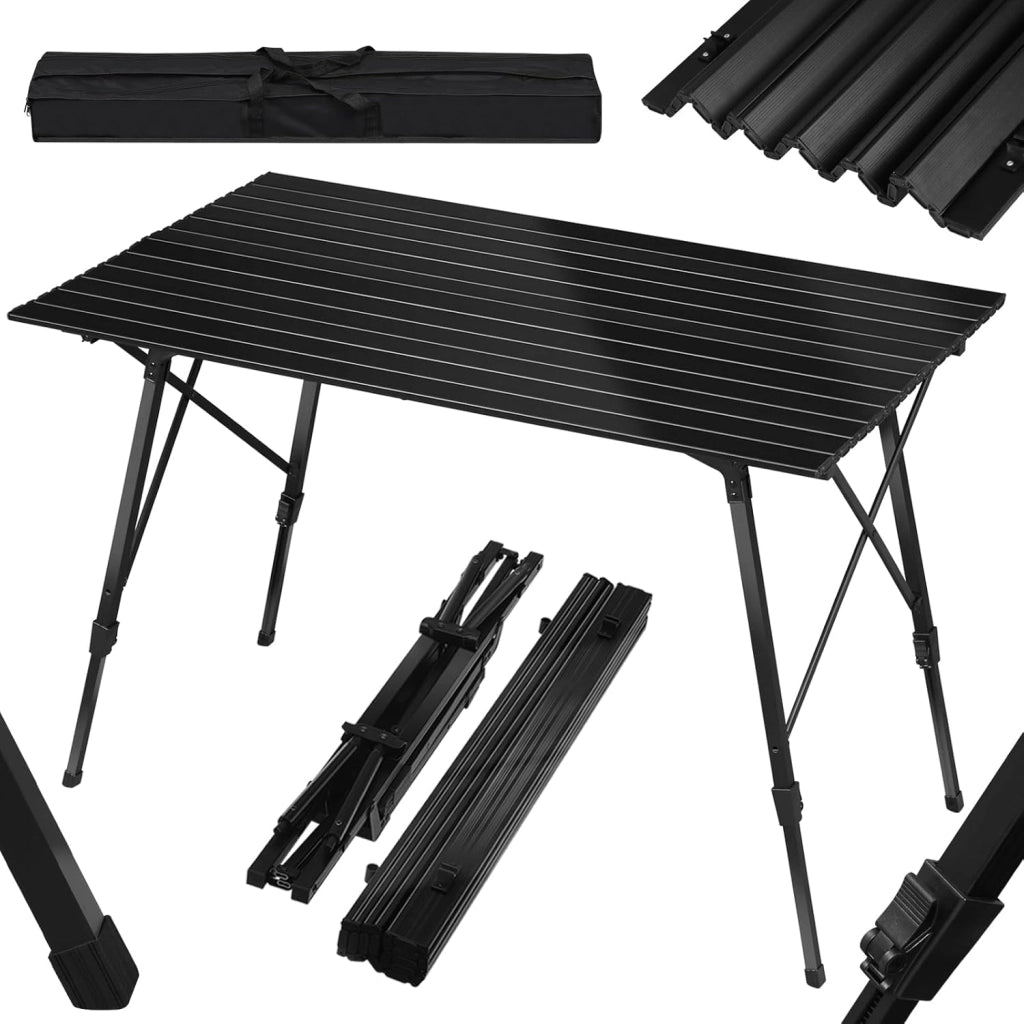 Tavolo da Campeggio Pieghevole Portatile in Alluminio per Picnic Giardino Altezza Regolabile 120x68,5x59/78,5 cm Argento