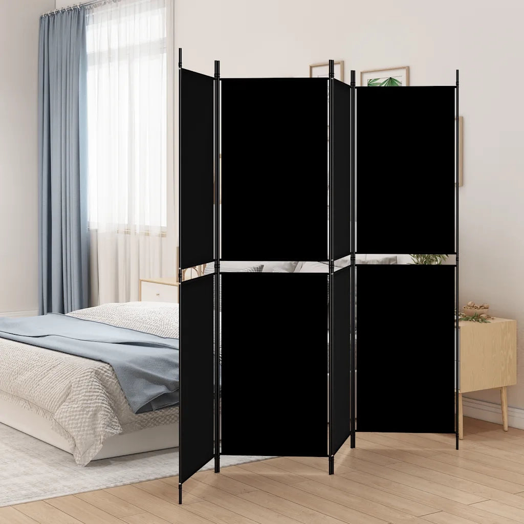 Divisorio Ambienti | Divider per stanze | Paravento a 4 Pannelli Nero 200x180 cm in Tessuto