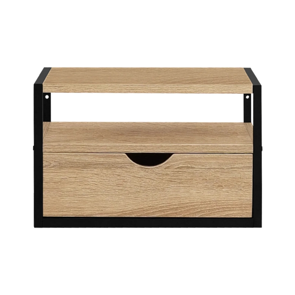 IDMarket - Set di 2 comodini da parete DETROIT con 1 cassetto + 1 ripiano sospeso in legno e metallo nero, in stile industriale