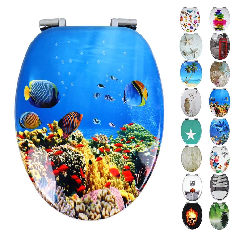 Sedile wc copri vater universale frizionato fantasia in mdf chiusura rallentata *** fantasia coral, confezione 1