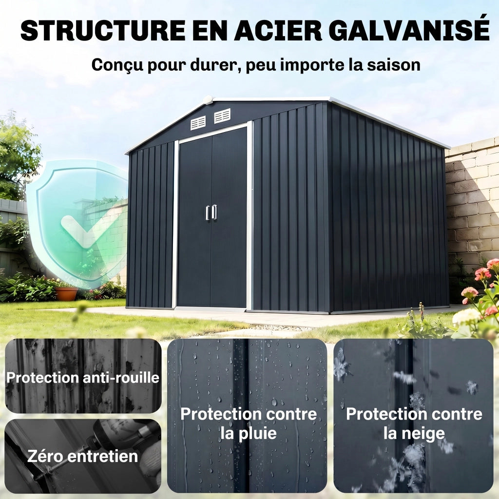Casetta da giardino ¨C zephmum ¨C grigio scuro acciaio galvanizzato 277x195x192 cm