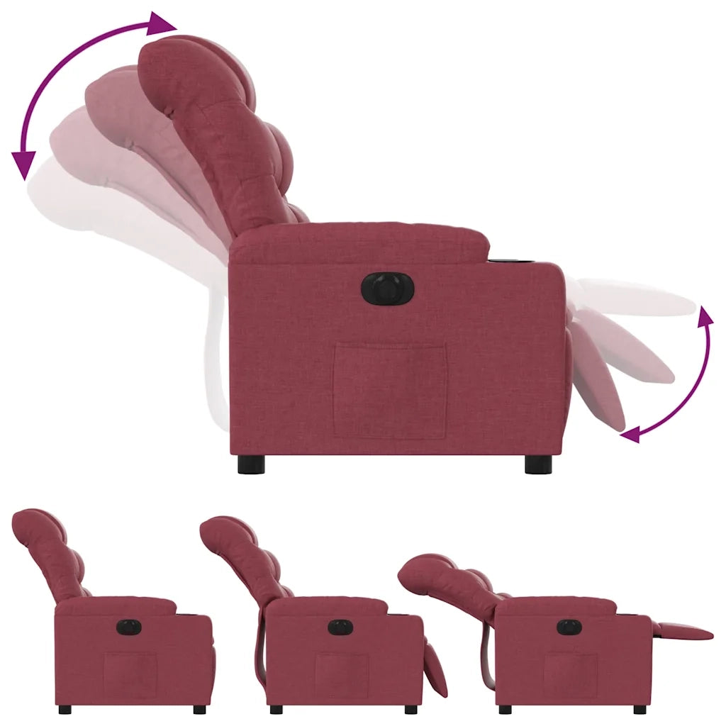 Poltrona | Sedia Relax Elettrica Reclinabile Rosso Vino in Tessuto