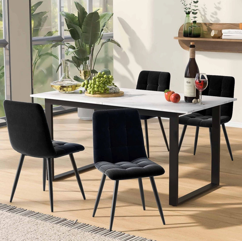 Tavolo da pranzo 180x80x75 cm allungabile con piano effetto marmo in MDF bianco