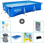 Piscina in Acciaio Reclinabile Pro - 300 x 201 x 66 cm - Blu - Inclusa Pompa Copertura - Kit Manutenzione - Mat Matinata - 7 pezzi